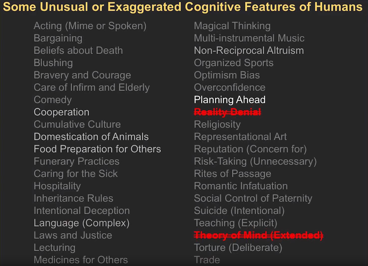 Unique Human Cognittive Features